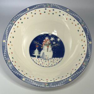 Noritake Epoch "Mr. Snowman" 9" Round Vegetable Serving Bowl Vintage Winter Dots